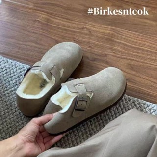 Laydis 勃肯鞋 羊皮毛一體包鞋女 真皮 軟木博肯半包頭 穆勒鞋 半毛毛拖鞋 外穿 秋冬季 厚底 復古 懶人一腳蹬