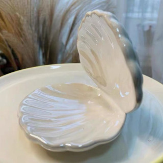 促銷限時下殺✨ 首飾收納盒 首飾展示 桌面收納ins風簡約陶瓷貝殼收納首飾小擺件家居裝飾品小夜燈首飾盤收納盤