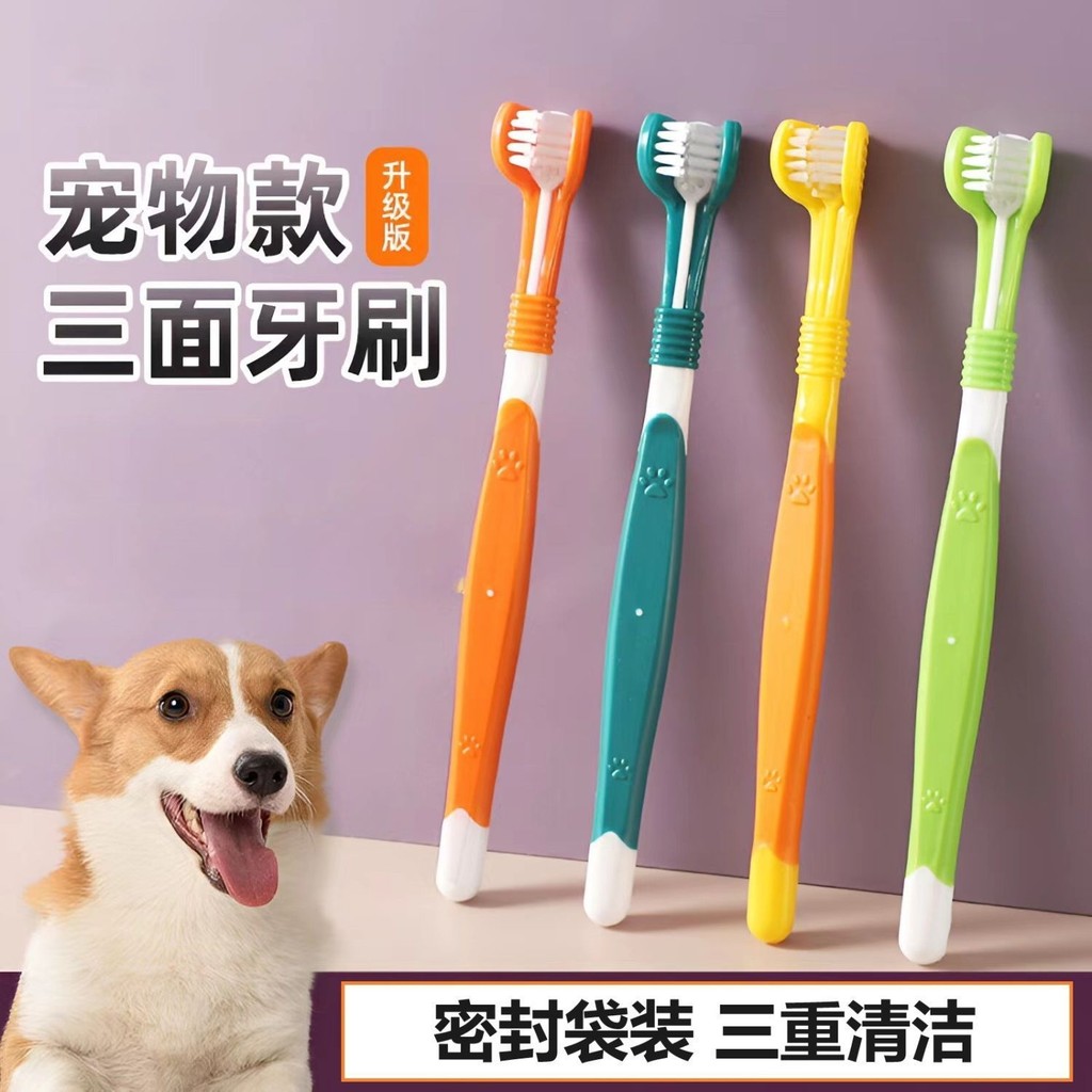 寵物牙刷 寵物貓貓牙刷口腔清潔狗牙刷貓牙刷狗狗牙刷三頭三面牙刷成人牙刷
