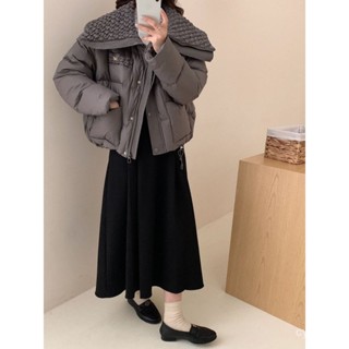 羽絨外套 羽絨服女短版2024冬時尚設計感褶皺泡泡翻領加厚白鴨絨外套 防寒 保暖羽絨服 白鴨絨外套女生1121 QXQV