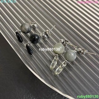 限量販售 秋水溟 中式天然石灰藍冷淡風清冷極簡小眾天然石鷹眼石耳墜耳環耳環通勤穿搭送禮物 時尚耳飾 天然石耳環