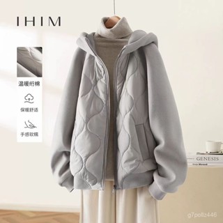 秋冬季新款女士時尚加厚連帽拚接外套休閒寬鬆短款保暖棉衣服A26