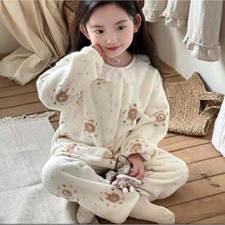 🌈甜甜圈kids🌈 【糯米絨】新款女童睡衣秋冬加厚兒童家居服加絨碎花可愛睡衣