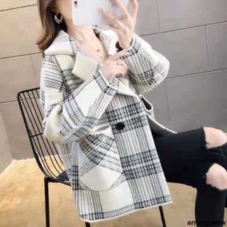 🔥 西裝外套 毛呢外套女秋冬新款韓版格子西裝領英倫風復古雙面呢子大衣開衫潮