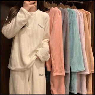 ✨暖暖套裝女✨秋冬季✨珊瑚絨睡衣✨純色加絨✨家居服兩件套✨新款潮條紋休閒✨睡衣女✨保暖睡衣✨毛絨睡衣女✨長袖睡衣女✨