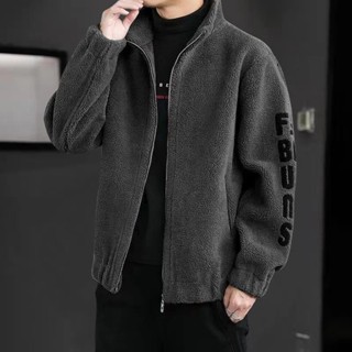 男士外套秋冬羊剪絨立領夾克男裝刺繡時尚皮毛一體羊羔絨外衣男裝 大衣外套 夾克外套 防風外套 冬天外套 外套男 大尺碼外套
