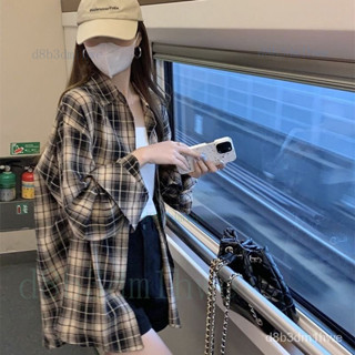 臺灣出貨🚚2024秋季新款複古格子襯衫女款外套長袖薄開衫上衣寬鬆慵懶風襯衣
