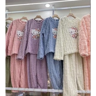 優選服裝專賣場卡通貓珊瑚絨睡衣女2024秋冬新款加絨加厚家居服冬季保暖長袖套裝