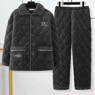 🔥爸爸冬季加厚睡衣套裝 中老年男家居服保暖套裝 男冬季法蘭絨珊瑚絨睡衣 寬鬆大碼睡衣冬季男加厚睡衣加肥大碼法蘭絨棉襖