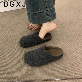 臺灣出貨🚚加絨勃肯鞋女秋冬一腳蹬外穿包頭半拖鞋子2024複古百搭半託毛毛鞋