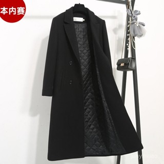 黑色毛呢外套女中長版2024秋冬新款韓版修身呢子大衣秋冬百搭加厚 羽絨外套女 保暖外套1211 UDMX