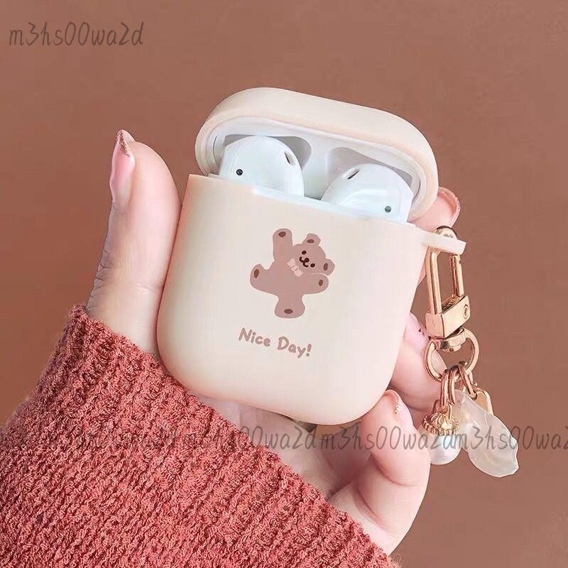 可愛AirPods pro 3代保護套蘋果1/2藍牙耳機殼磨砂可愛熊軟女掛件
