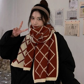 [臺灣 出貨]圍巾女生 2024冬季雙麵百搭高階感保暖加厚毛線針織格子圍巾 保暖圍巾 圍巾 韓國 脖圍 圍脖 圍巾披肩