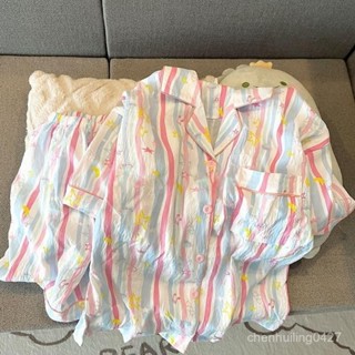 諮詢購買 星星彩條可外穿睡衣女夏季2024年短袖短褲甜美可愛家居服套裝 舒適 可愛 百搭 居家服