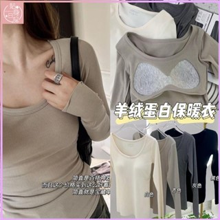 🎀貼身日記🎀長袖羊絨蛋白磨毛髮熱圓領內衣女秋冬保暖修身顯瘦內搭打底衫上衣
