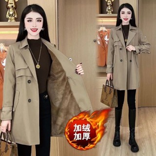 加絨加厚風衣外套女秋冬新款時尚收腰中長款顯瘦保暖氣質大衣 長大衣 長風衣 中長外套 加絨大衣