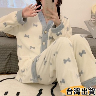 臺灣熱賣⚡韓國INS熱賣珊瑚絨睡衣女 冬季新款加絨加厚保暖長袖家居服套裝 學生可愛少女居家服 外穿睡衣睡褲 寬1195