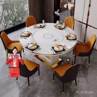 免運-餐桌-折疊餐桌-伸縮餐桌-巖闆餐桌家用多功能帶轉盤現代簡約小戶型可伸縮折疊帶電磁爐飯桌DJ7