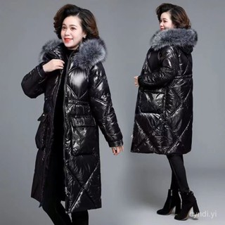 媽媽中老年棉襖中長版羽絨棉服高檔免洗休閒洋氣中年加厚保暖外套 韓版女生外套 保暖長款外套 羽絨外套連帽1220 08KY