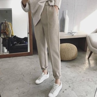 免運♥️毛呢褲女優質S-4XL📣📣▲批發價▲秋冬季加厚毛呢哈倫褲女窄管蘿蔔褲大尺碼九分寬鬆休閑直筒西裝長褲