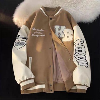 臺灣出貨美式高街棒球服男春秋設計感小眾港風chic複古毛巾繡情侶夾剋外套 棒球外套 秋冬外套 保暖外套 休閒外套