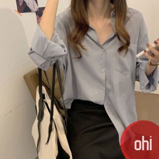 【ohi】現貨 2款多色可選 素色襯衫 長袖襯衫韓版簡約百搭翻領開衫短袖襯衫雪紡襯衫 女生襯衫短袖上衣衣服 GL1212