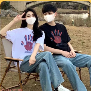 【ohi】大尺碼手掌印花短袖T恤 夏季新款 簡約風情侶裝 情侶t女生衣著 寬鬆T恤 女短T短袖上衣ATSD93