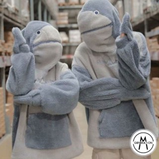 【M世代】自閉鯊魚服 羊羔絨毛衛衣 刷毛加厚連帽上衣 棉服棉衣 男女情侶百搭 帽T 趣味設計感 BWY8815