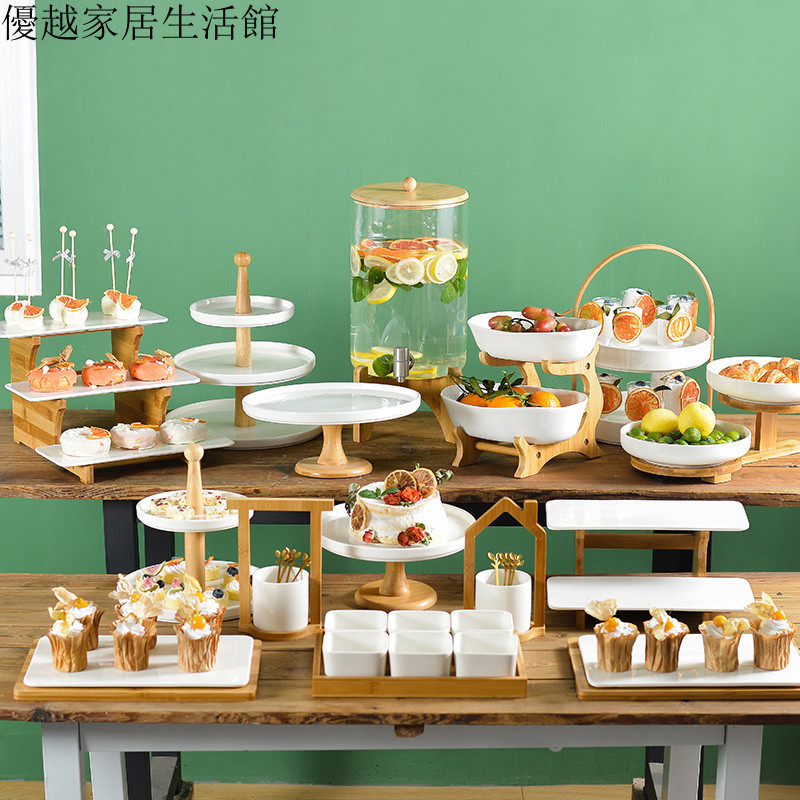 💎限時免運💎多層竹木陶瓷蛋糕架甜品臺雙層三層下午茶展示生日婚禮蛋糕點心盤