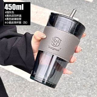 挑戰最低價🏆大容量杯子ins高顔值耐高溫水杯吸管杯極光玻璃杯帶蓋小眾咖啡杯 3A1V