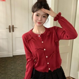 針織衫 開衫外套 長袖上衣 立體蝴蝶結衣服 圓領上衣 單排扣毛衣 小外套 女裝 衣服 寬鬆上衣 顯瘦上衣銘創店