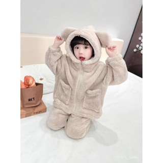 桃園熱銷女童睡衣雙層加絨加厚家居服套裝兒童法蘭絨小童寶寶保暖冬季衣服