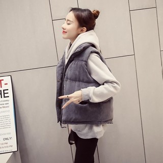 臺灣出貨★背心馬甲 韓版秋冬新款立領馬甲女寬鬆燈芯絨短版加厚學生背心麵包服無袖短外套 大尺碼背心 無袖背心 背心馬甲
