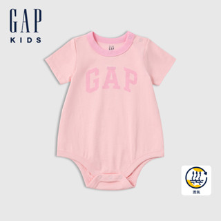 Gap 嬰兒裝 Logo純棉印花圓領短袖包屁衣-粉色(687144)