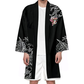 日式 和服 和風 半纏 狩衣 日本風 開襟 禪風 無印風 外套 日式浮世繪海鯉魚3D數碼印花創意和服羽織cosplay長