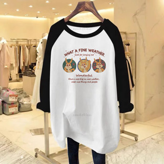 秋季新品🍂 100%純棉長袖 t桖 大尺碼上衣 加大女裝 長袖上衣 韓國女裝 圓領中長款上衣 長袖t桖 寬鬆上衣 女裝