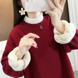 【免運】甜美溫柔簡約隨性羊羔絨衛衣女士知性溫柔保暖加厚韓版寬鬆顯瘦休閒百搭圓領加絨長袖上衣潮ins