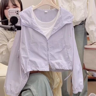 【免運】馬卡龍色係夏季薄款連帽防曬衣女新款寬鬆顯瘦時尚百搭透氣防紫外綫休閒短款長袖外套韓版潮in