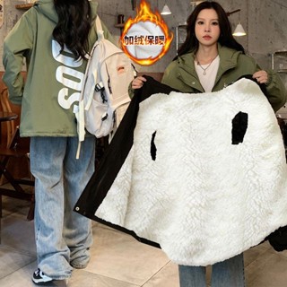 🌸臺灣限價免運🌸鹿 韓版新款高階感oversize羊羔毛棉服女冬季復古加絨加厚連帽外套潮