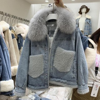 【免運】韓版加厚BF牛仔棉服外套女秋冬新款大尺碼寬鬆刷毛羔羊毛棉衣女襖潮