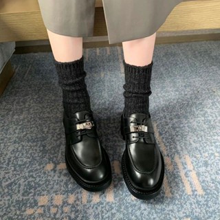 ㊣✬23ss秋款真皮鎖扣樂福鞋女英倫風2022秋冬新款系帶復古單鞋粗跟厚底小皮鞋 單鞋 女鞋 工作鞋 淑女鞋2166