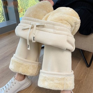 加絨加厚羊羔絨燈芯絨闊腿褲子女秋冬直筒雪尼爾休閒褲子韓風女裝 加絨加厚寬褲 羊羔絨褲 厚刷毛褲 休閒褲 刷毛保暖褲