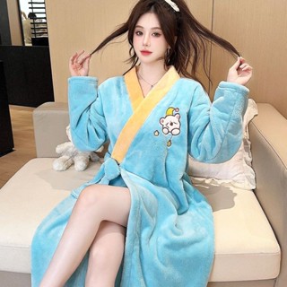 和服睡袍女 秋冬季保暖長袖睡袍 春秋法蘭絨新款睡衣 外穿浴袍 加厚珊瑚絨睡衣 溫泉浴室海邊沙灘旅遊睡袍 宿捨女生睡衣睡裙