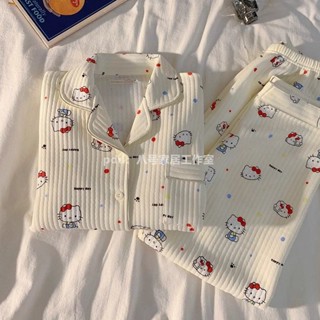 💗舒適親膚💗少女睡衣💗夾棉睡衣女春春季可愛波點hellokitty加厚保暖空氣棉夾層家居服套