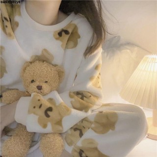冬季睡衣💞💓爆款珊瑚絨長袖女睡衣ins新款秋冬小熊法蘭絨學生加絨春秋家居服套裝
