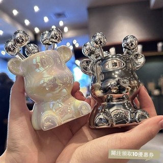 【臺灣出貨】ins 家用可愛收納餐具 不銹鋼甜品叉 創意小熊叉子收納餐具套裝 創意水果叉 不銹鋼叉子WHO