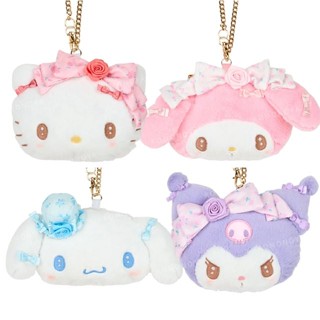 【現貨】小禮堂 Sanrio 三麗鷗 絨毛大臉票卡零錢包吊飾 (玫瑰系列) Kitty 美樂蒂 大耳狗