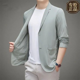 【潮男】夏季冰絲西服男士超薄款休閑防曬衣小西裝輕薄春秋季單西外套上衣 男生外套 西裝外套男 防曬外套 冰絲外套男