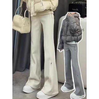 【免運】高品質簡約高腰顯瘦加絨杏色色加厚喇叭褲 秋冬新款 女 知性溫柔 彈力修身 休閒百搭 微喇褲 簡約通懃 潮ins