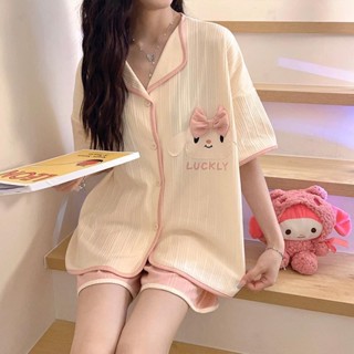 see 女生睡衣 居家服 家居服 睡衣套裝 日系睡衣女夏季新款ins甜美少女卡通短袖可外穿家居服套裝